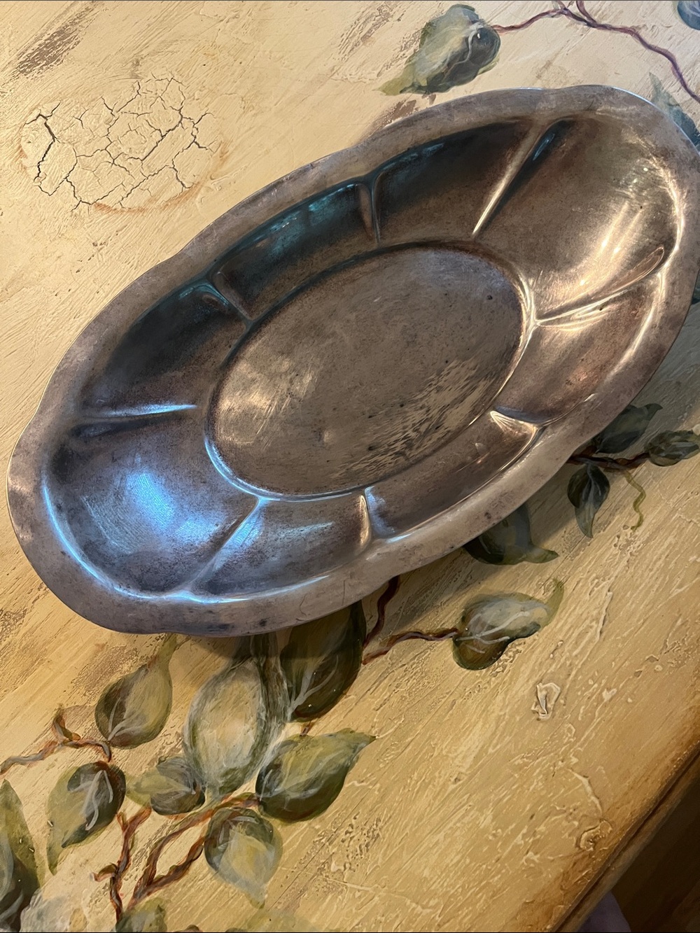 Vintage Oval Metal Serving Platter - Silver Tone
